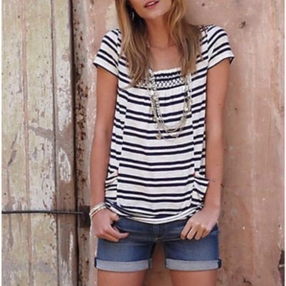 Meadow Rue Marin Striped Top Red & White Size Large - Picture 2 of 13